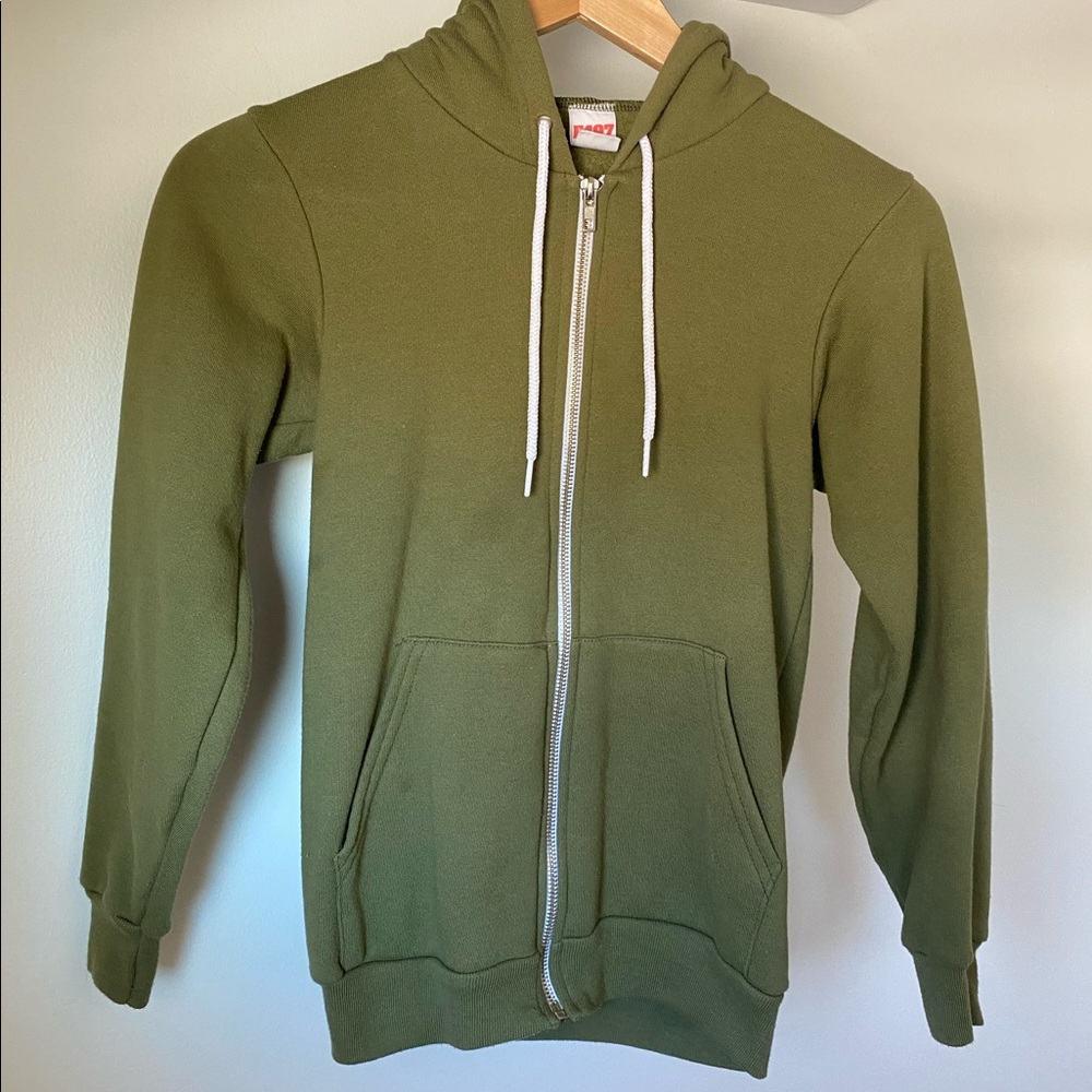 American Apparel Olive Zip Up Hooded Jacket!